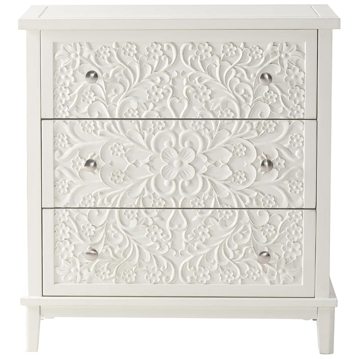 COZAYH 3-Drawer Flower Motif Dresser for Home & Bedroom, Fully Assembled, White
