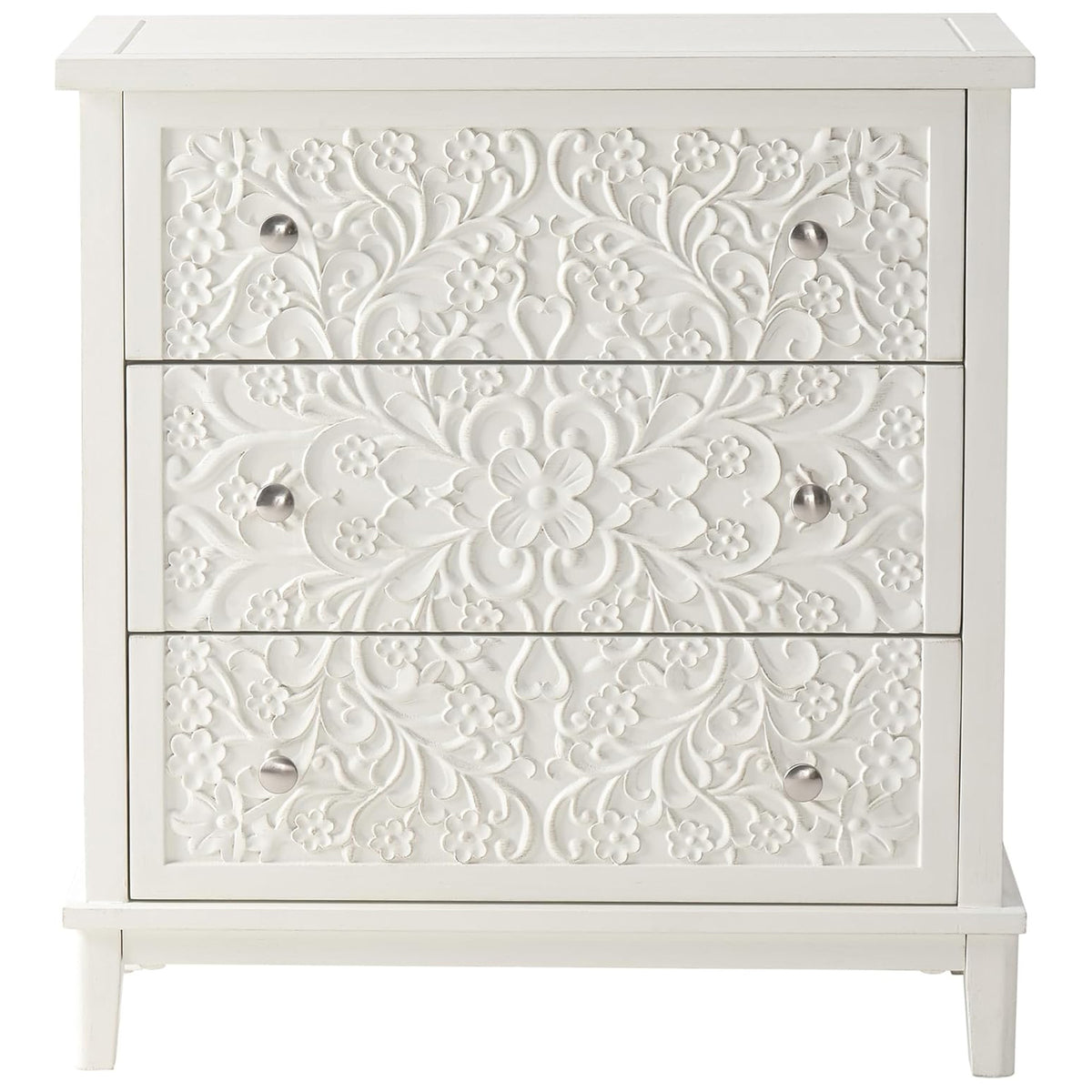 COZAYH 3-Drawer Flower Motif Dresser for Home & Bedroom, Fully Assembled, White (Open Box)