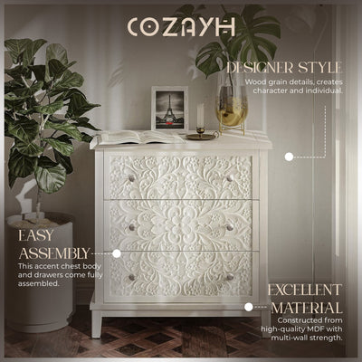 COZAYH 3-Drawer Flower Motif Dresser for Home & Bedroom, (For Parts)