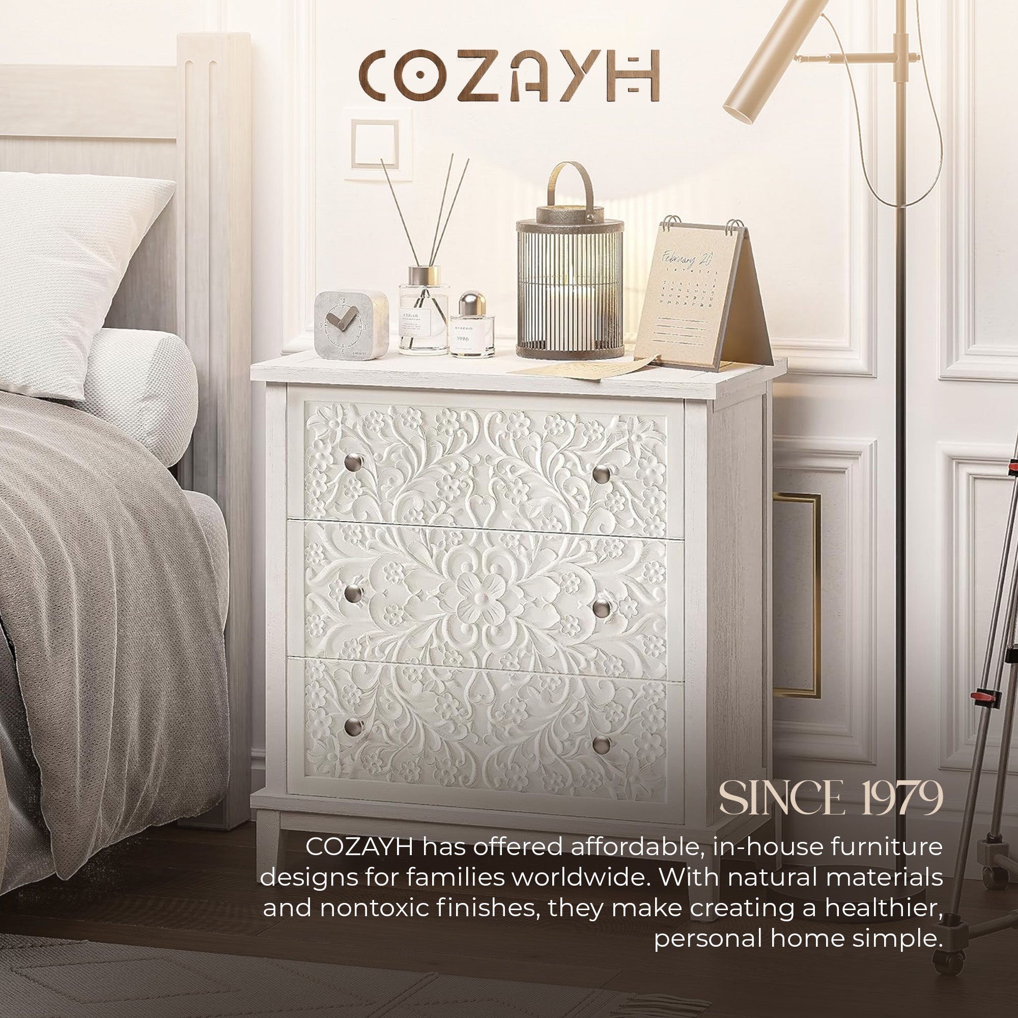 COZAYH 3-Drawer Flower Motif Dresser for Home & Bedroom, (For Parts) - VMInnovations
