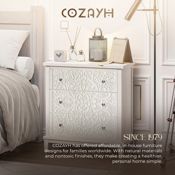 COZAYH 3-Drawer Flower Motif Dresser for Home & Bedroom, (For Parts)