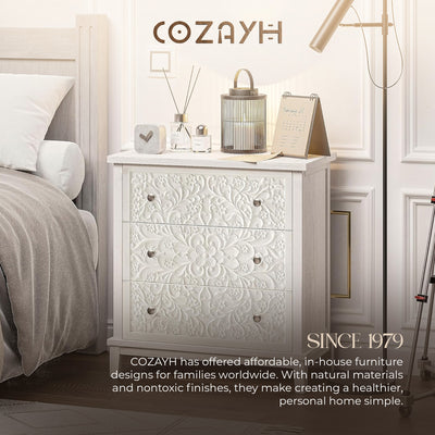 COZAYH 3-Drawer Flower Motif Dresser for Home & Bedroom, (For Parts)