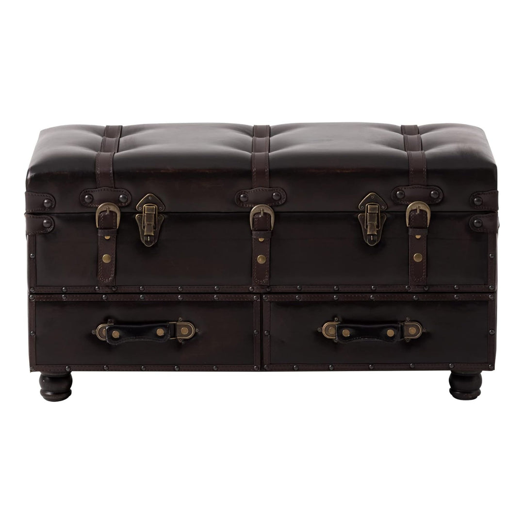 COZAYH Vintage Storage Bench, Upholstered Wooden Ottoman Chest Box, Black Brown - VMInnovations