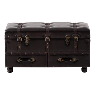 COZAYH Vintage Storage Bench, Upholstered Wooden Ottoman Chest Box, Black Brown