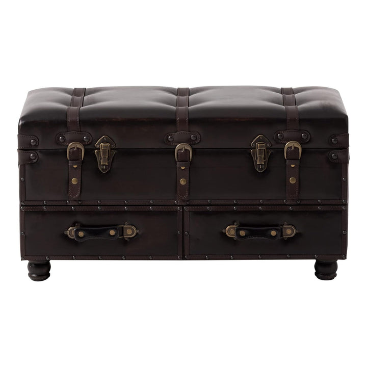 COZAYH Vintage Storage Bench, Upholstered Wooden Ottoman Chest Box, Black Brown - VMInnovations