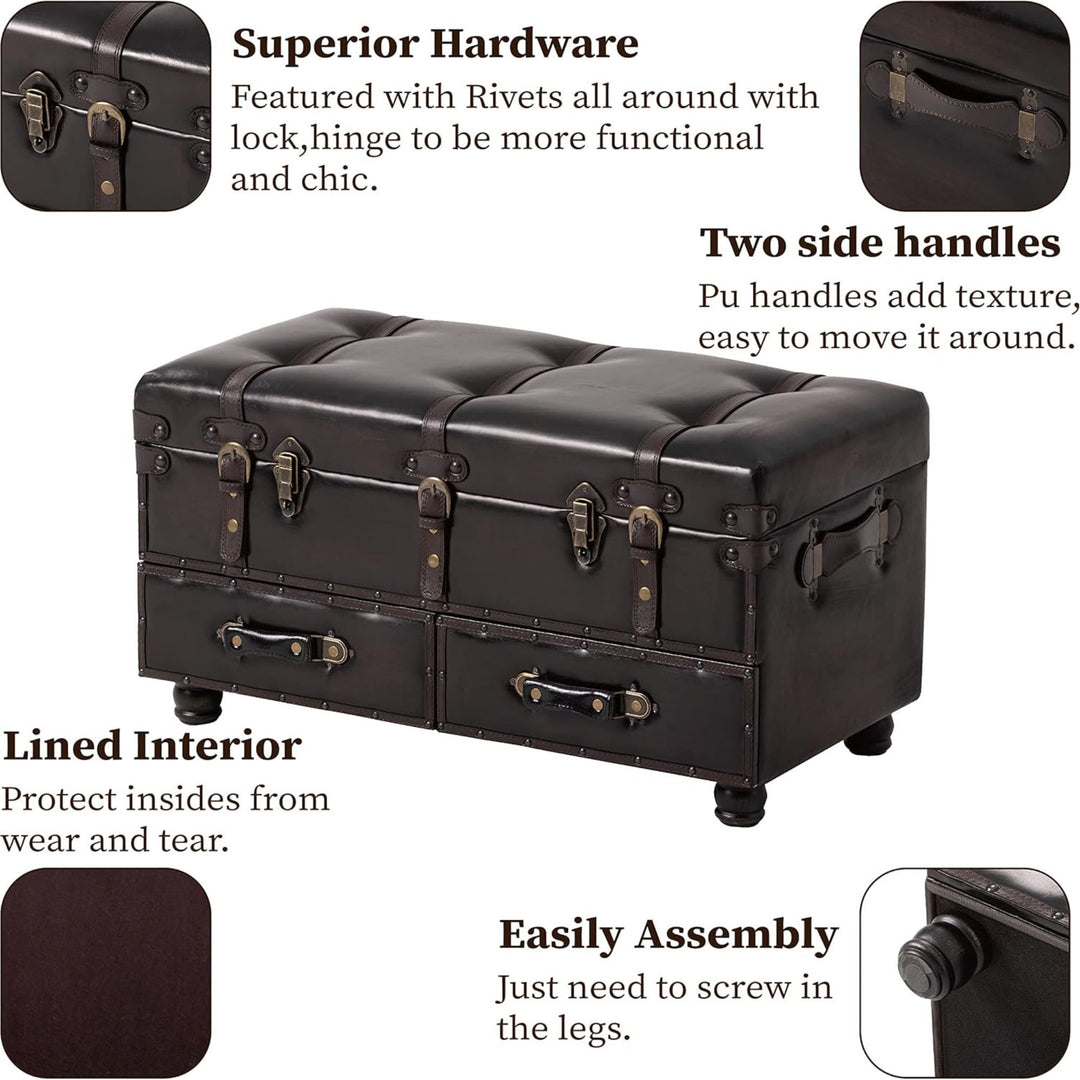 COZAYH Vintage Storage Bench, Upholstered Wooden Ottoman Chest Box, Black Brown - VMInnovations