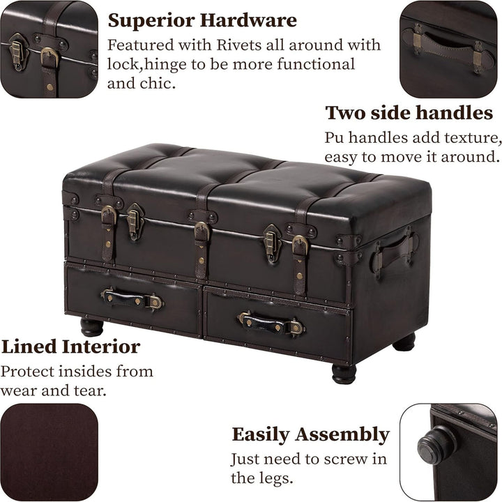 COZAYH Vintage Storage Bench, Upholstered Wooden Ottoman Chest Box, Black Brown - VMInnovations