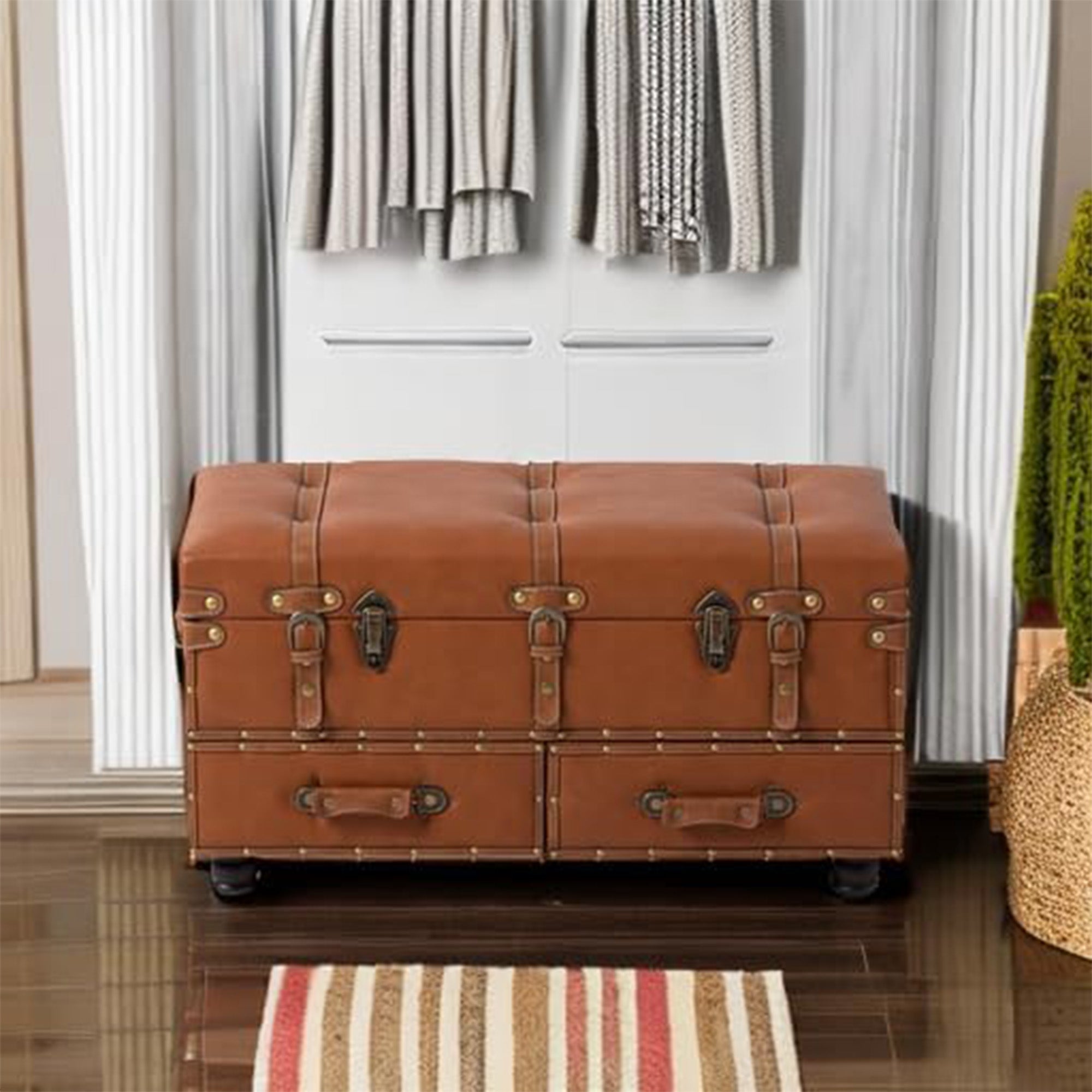 COZAYH Vintage Storage Bench, Upholstered Wooden Ottoman Bed Chest Box(Open Box)