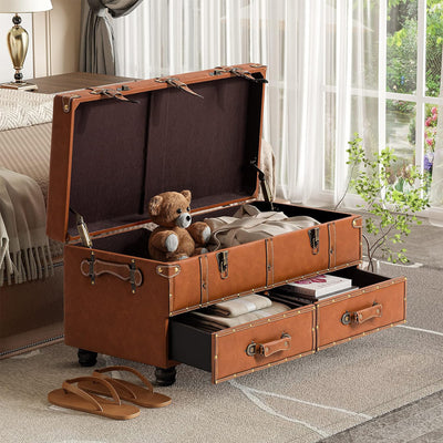 COZAYH Vintage Storage Bench, Upholstered Wooden Ottoman Bed Chest Box(Open Box)