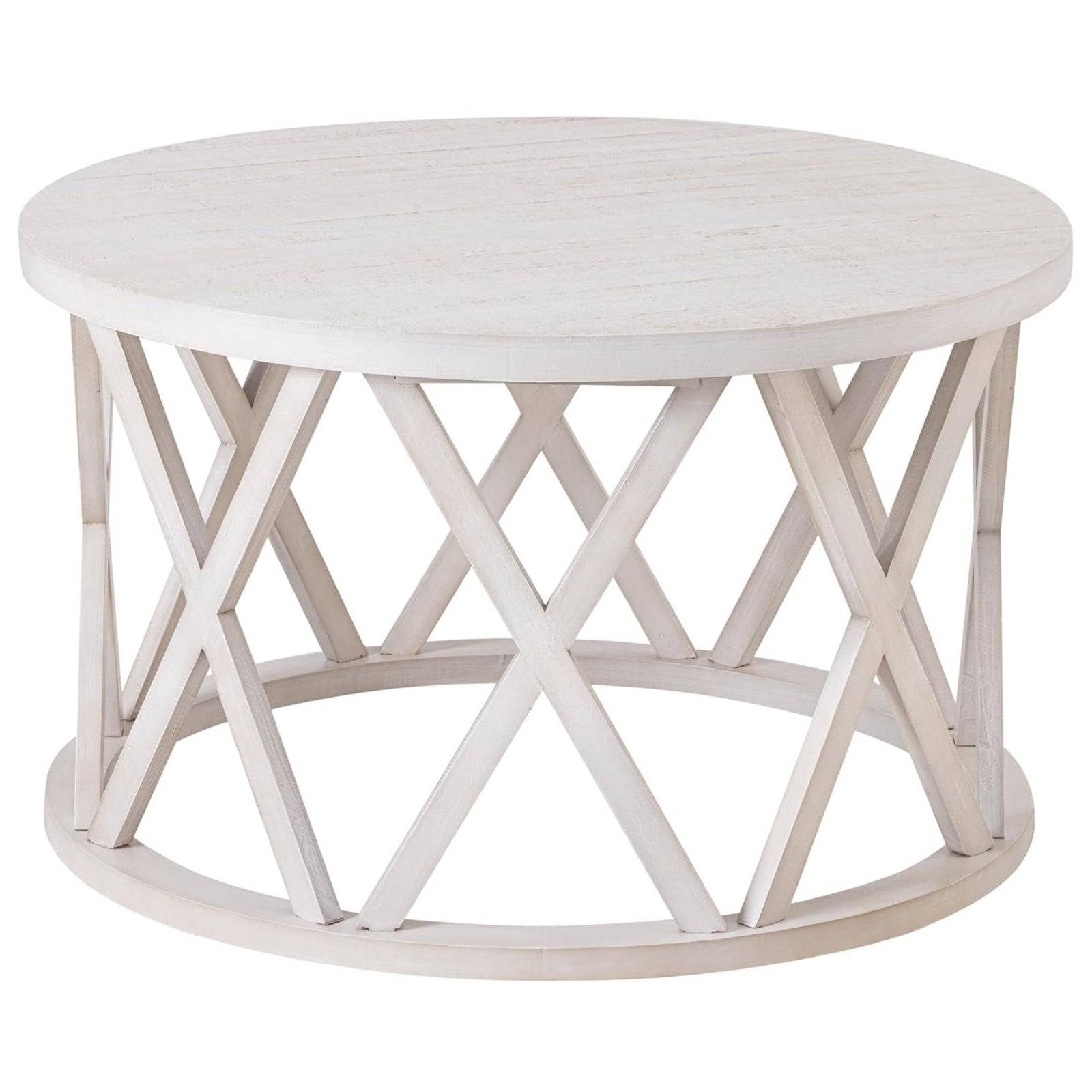 COZAYH Rustic Farmhouse Round Coffee Table, X-Motifs Legs & Wood Textured Top - VMInnovations