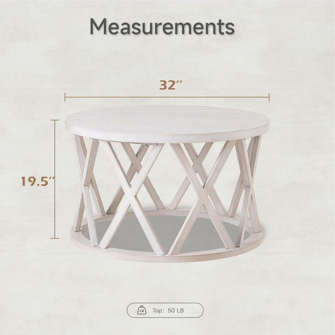 COZAYH Rustic Farmhouse Round Coffee Table, X-Motifs Legs & Wooden Top, Set of 2