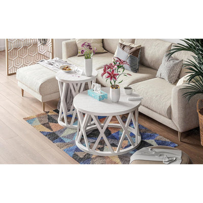 COZAYH Rustic Farmhouse Round Coffee Table, X-Motifs Legs & Wooden Top, Set of 2