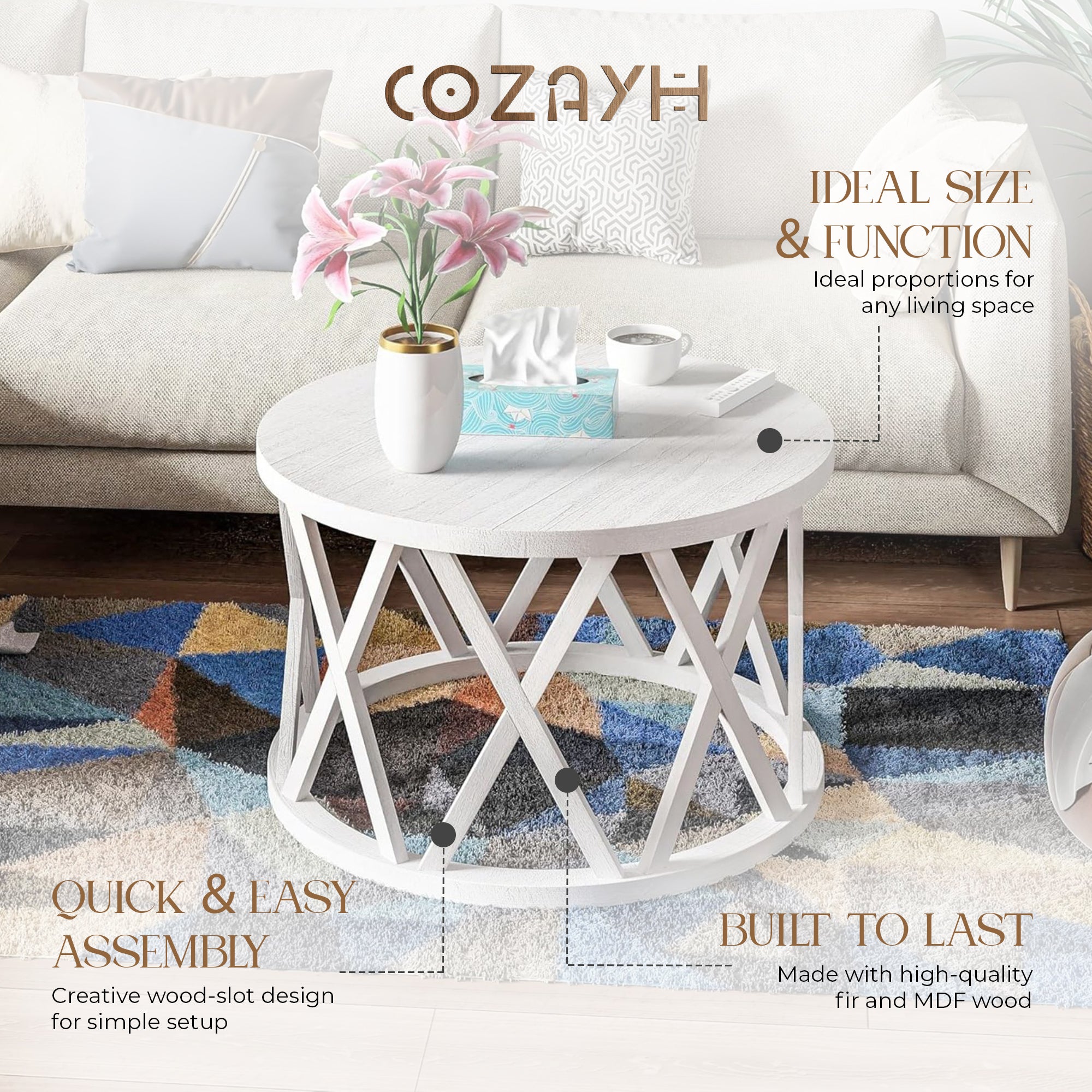 COZAYH Rustic Farmhouse Coffee Table X-Motifs Legs & Wood Textured Top(Open Box) - VMInnovations