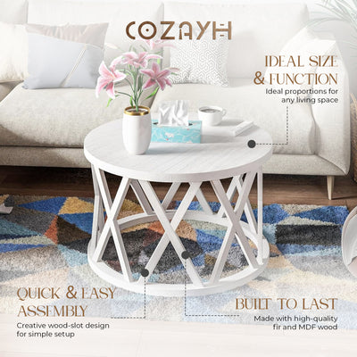 COZAYH Rustic Farmhouse Coffee Table X-Motifs Legs & Wood Textured Top(Open Box) - VMInnovations