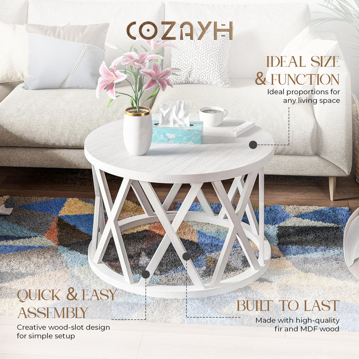 COZAYH Rustic Farmhouse Coffee Table X-Motifs Legs & Wood Textured Top(Open Box)