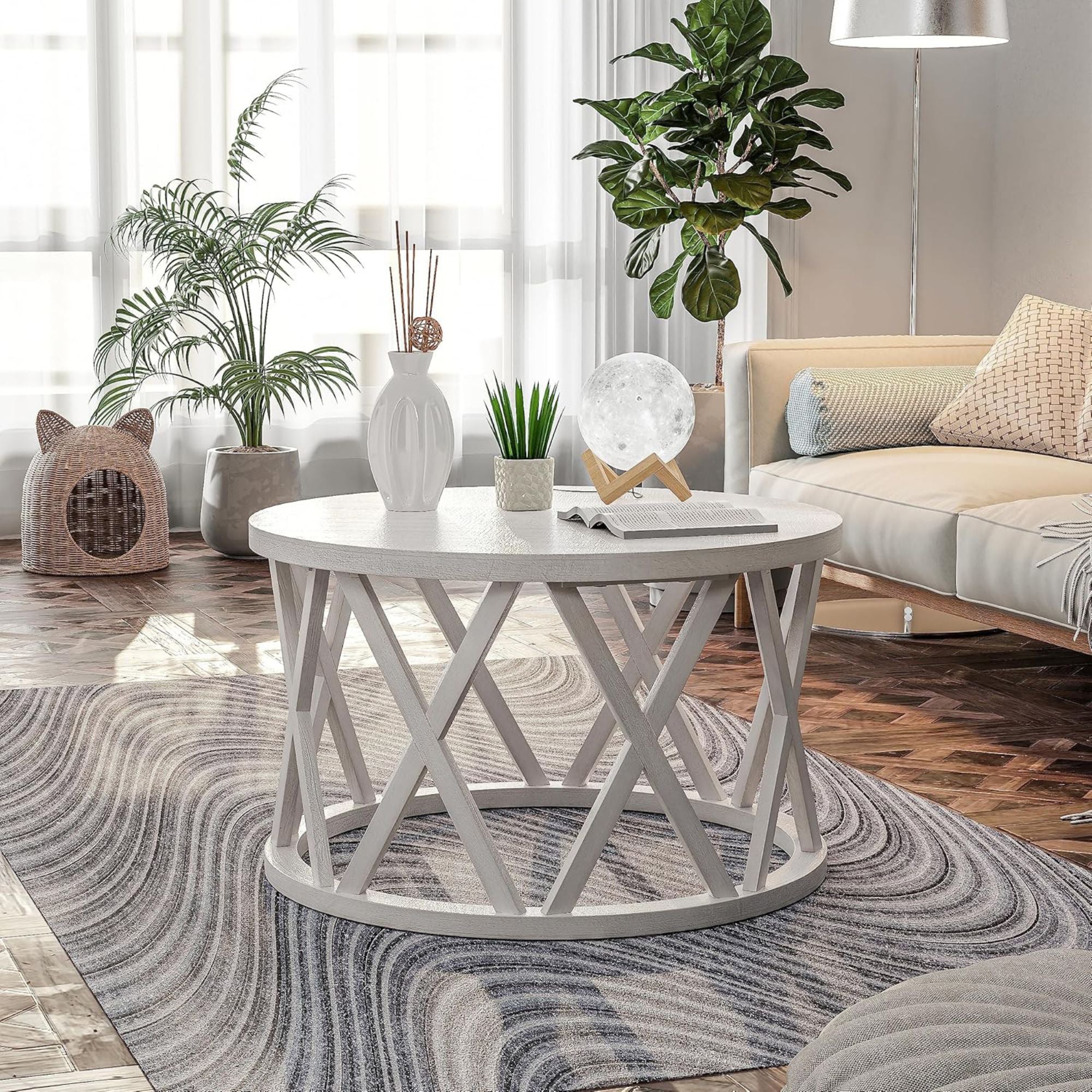 COZAYH Rustic Farmhouse Coffee Table X-Motifs Legs & Wood Textured Top(Open Box) - VMInnovations