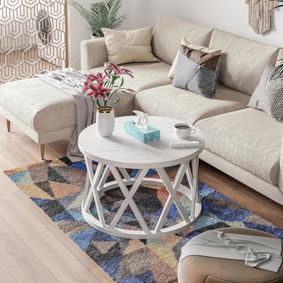 COZAYH Rustic Farmhouse Coffee Table X-Motifs Legs & Wood Textured Top(Open Box) - VMInnovations