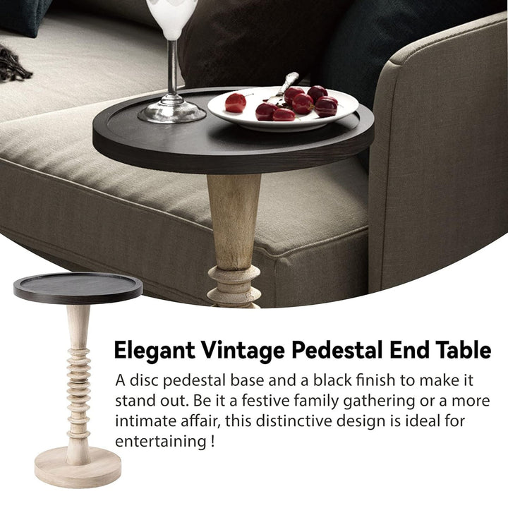 COZAYH Pedestal Tray Top End Table for Drinks, Lamps or Plants, Black, Set of 2