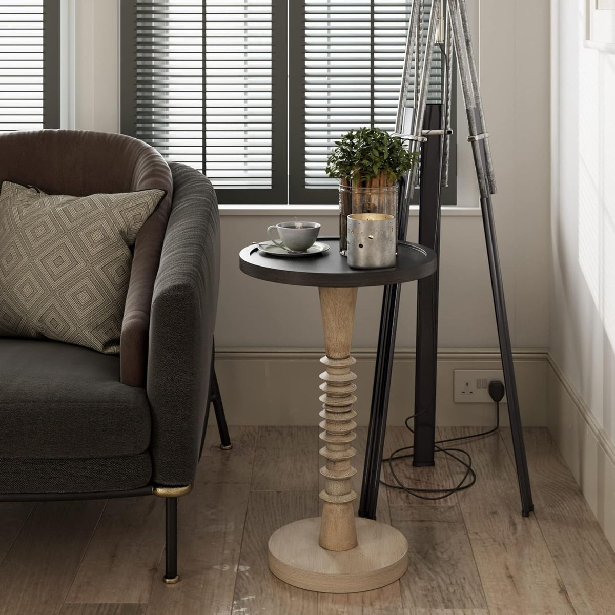 COZAYH Pedestal Tray Top End Table for Holding Drinks, Lamps & Plants (Open Box)