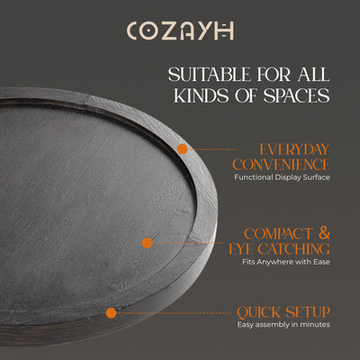 COZAYH Pedestal Tray Top End Table for Drinks, Lamps or Plants, Black, Set of 2