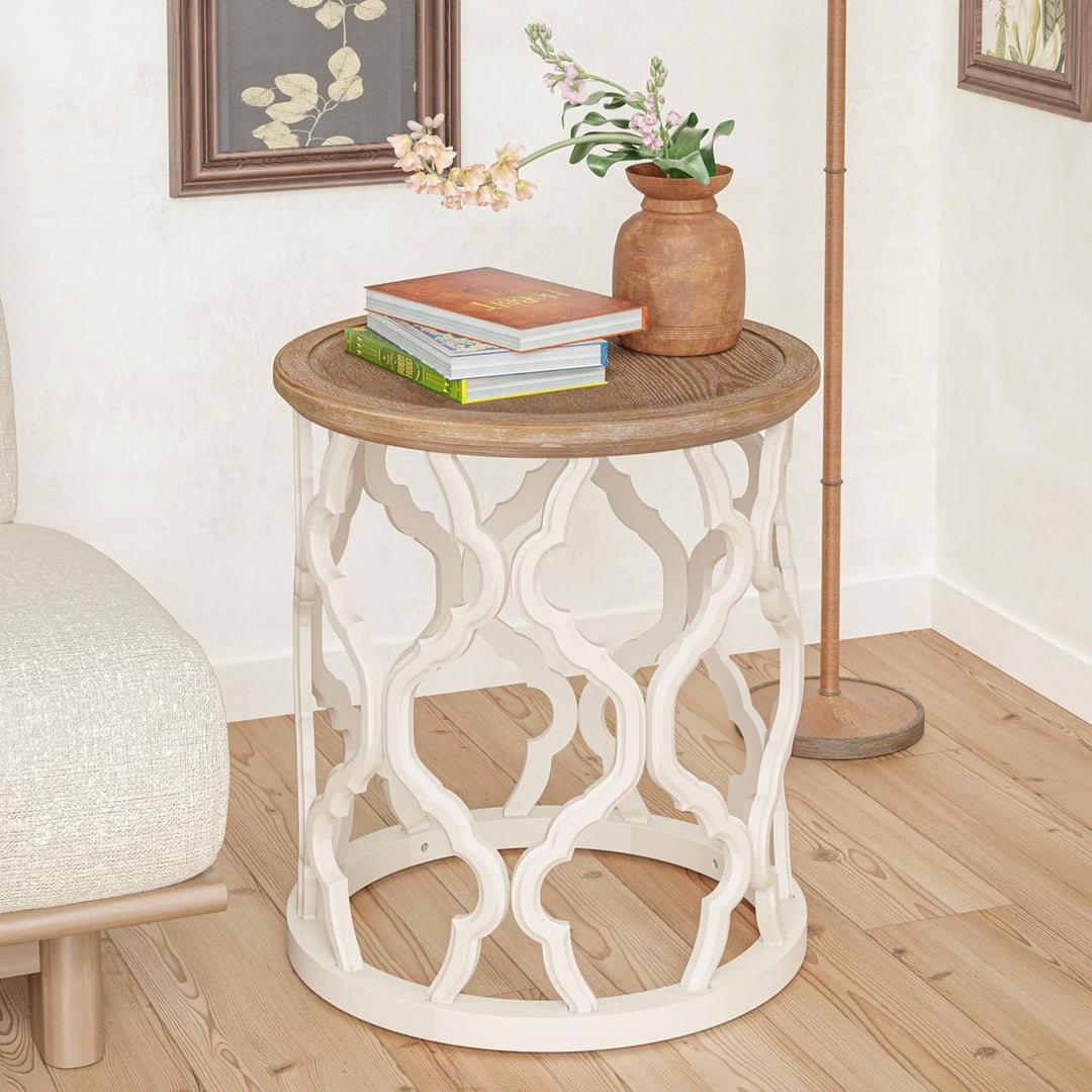 COZAYH Rustic Table Accent Side Wood Tray Top Curved Base Furniture(Open Box)