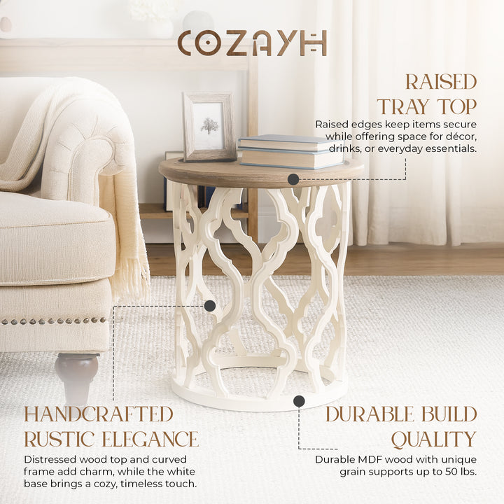 COZAYH Rustic Table Accent Side Wood Tray Top Curved Base Furniture(Open Box)