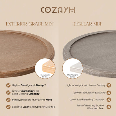 COZAYH Rustic Table Round Accent Wood Tray Top Curved Base Furniture, Set of 2