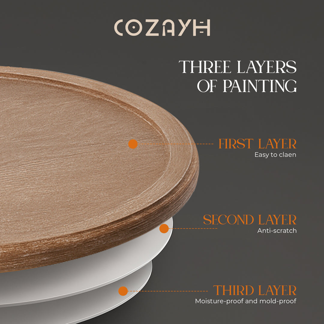 COZAYH Rustic Table Round Accent Wood Tray Top Curved Base Furniture, Set of 2