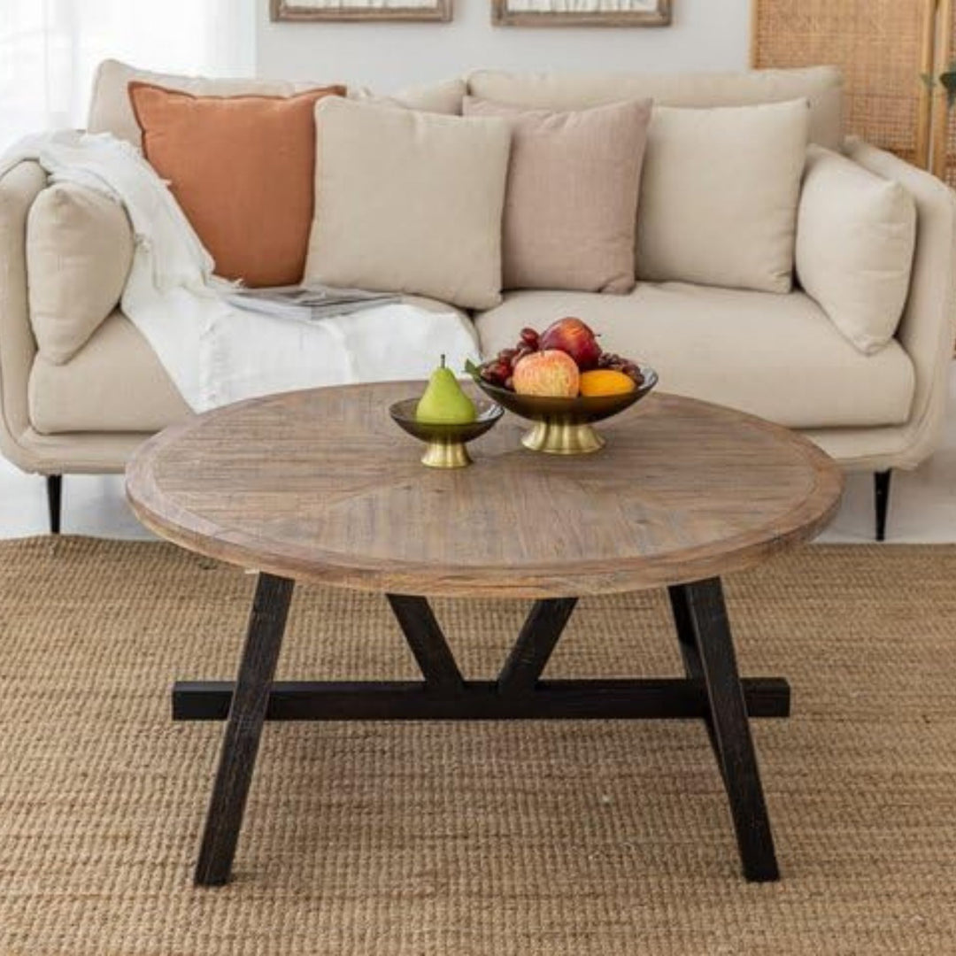 COZAYH Rustic Farmhouse Coffee Table w/ Geometric Base, Living Room (Open Box)