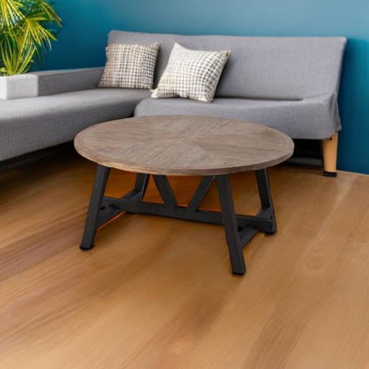 COZAYH Rustic Farmhouse Coffee Table w/ Geometric Base, Living Room (Open Box)