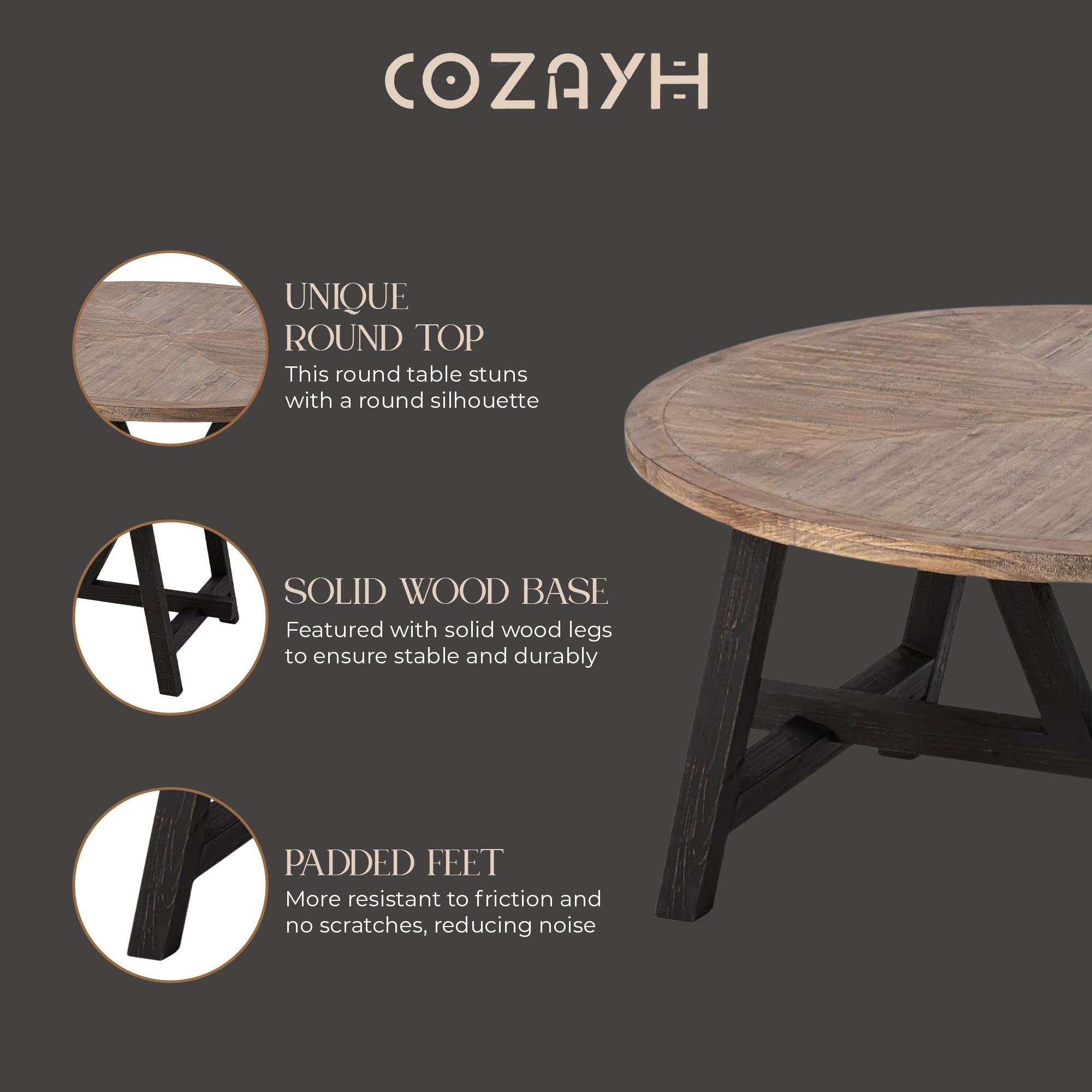COZAYH Rustic Farmhouse Coffee Table w/ Geometric Base, Living Room (Open Box) - VMInnovations