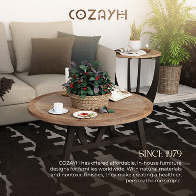 COZAYH Rustic Farmhouse Coffee Table w/ Geometric Base, Living Room (Open Box)