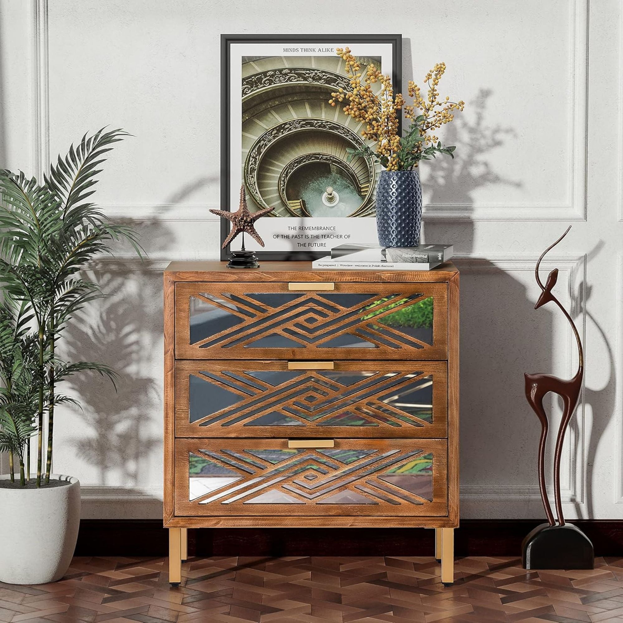 COZAYH 3-Drawer Modern Accent Dresser Mirror Front Storage Cabinet, Set of 2