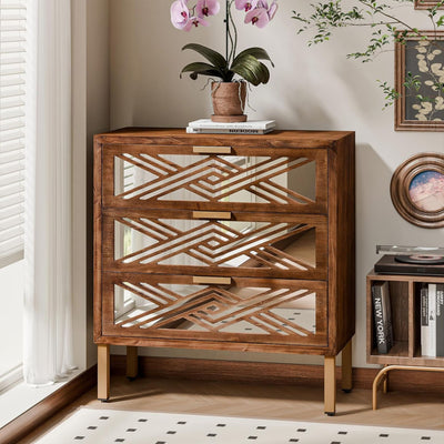 COZAYH 3-Drawer Modern Accent Dresser Mirror Front Storage Cabinet, Set of 2