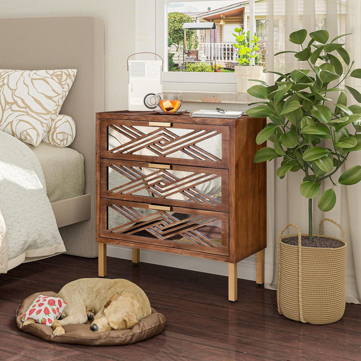 COZAYH 3-Drawer Modern Accent Dresser Mirror Front Storage Cabinet, Wood Finish