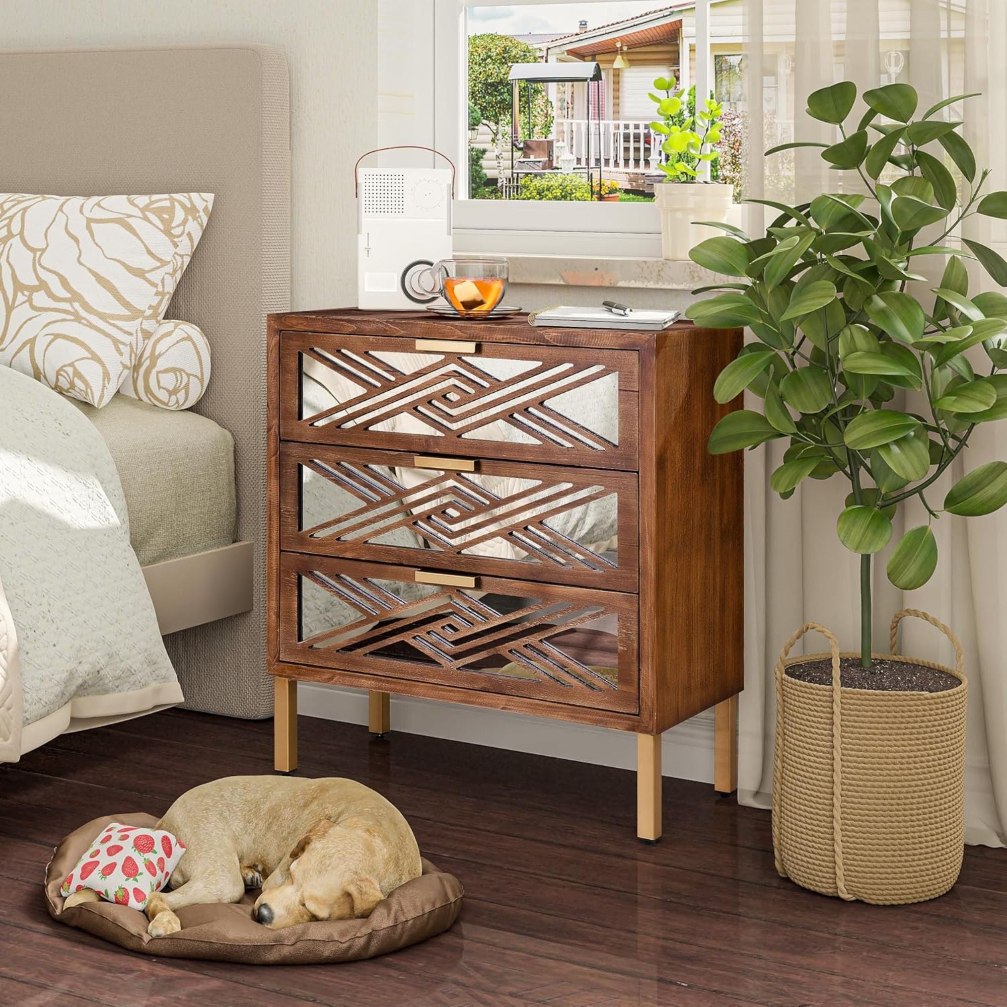 COZAYH 3-Drawer Modern Accent Dresser Mirror Front Storage Cabinet, Set of 2