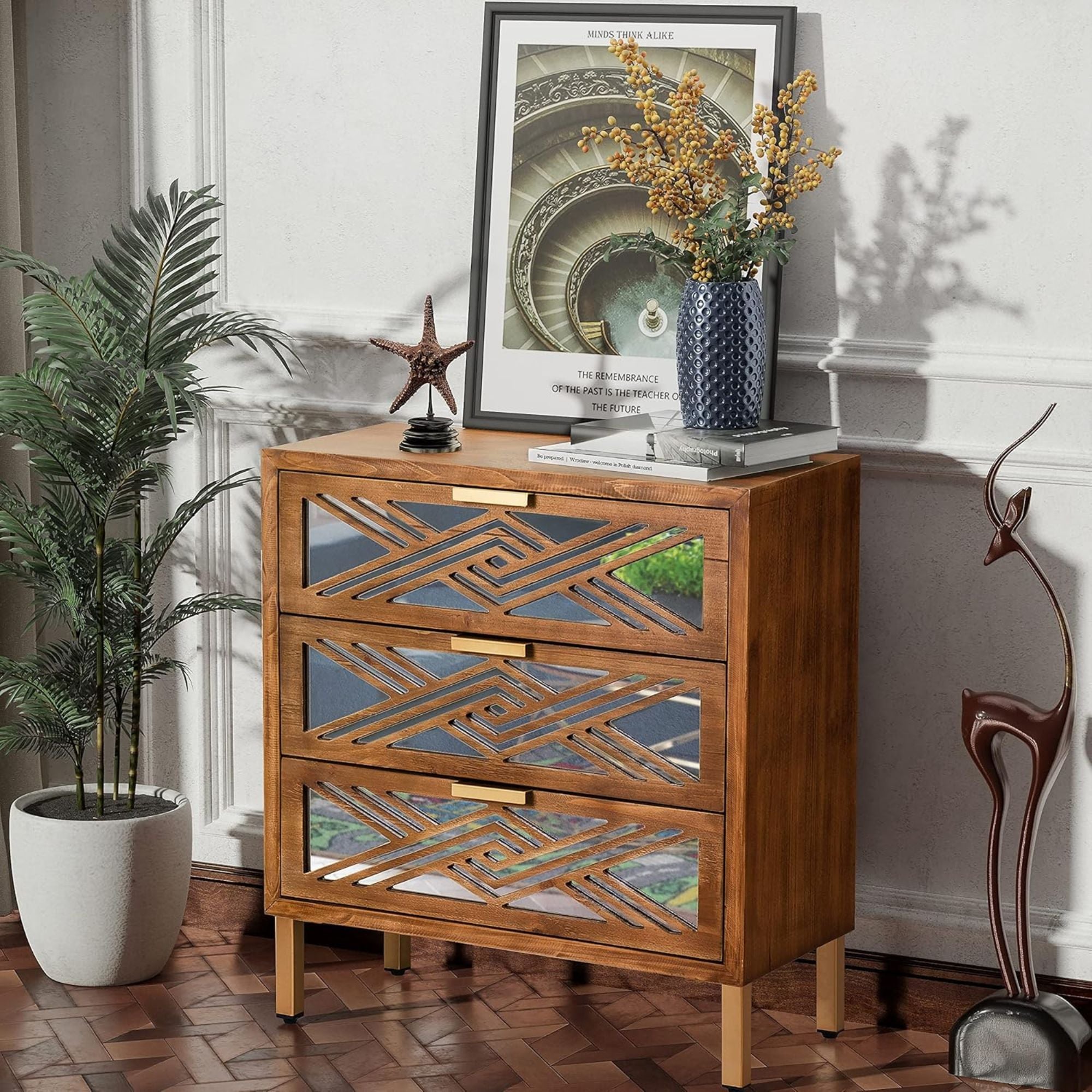 COZAYH 3-Drawer Modern Accent Dresser Mirror Front Storage Cabinet, Set of 2