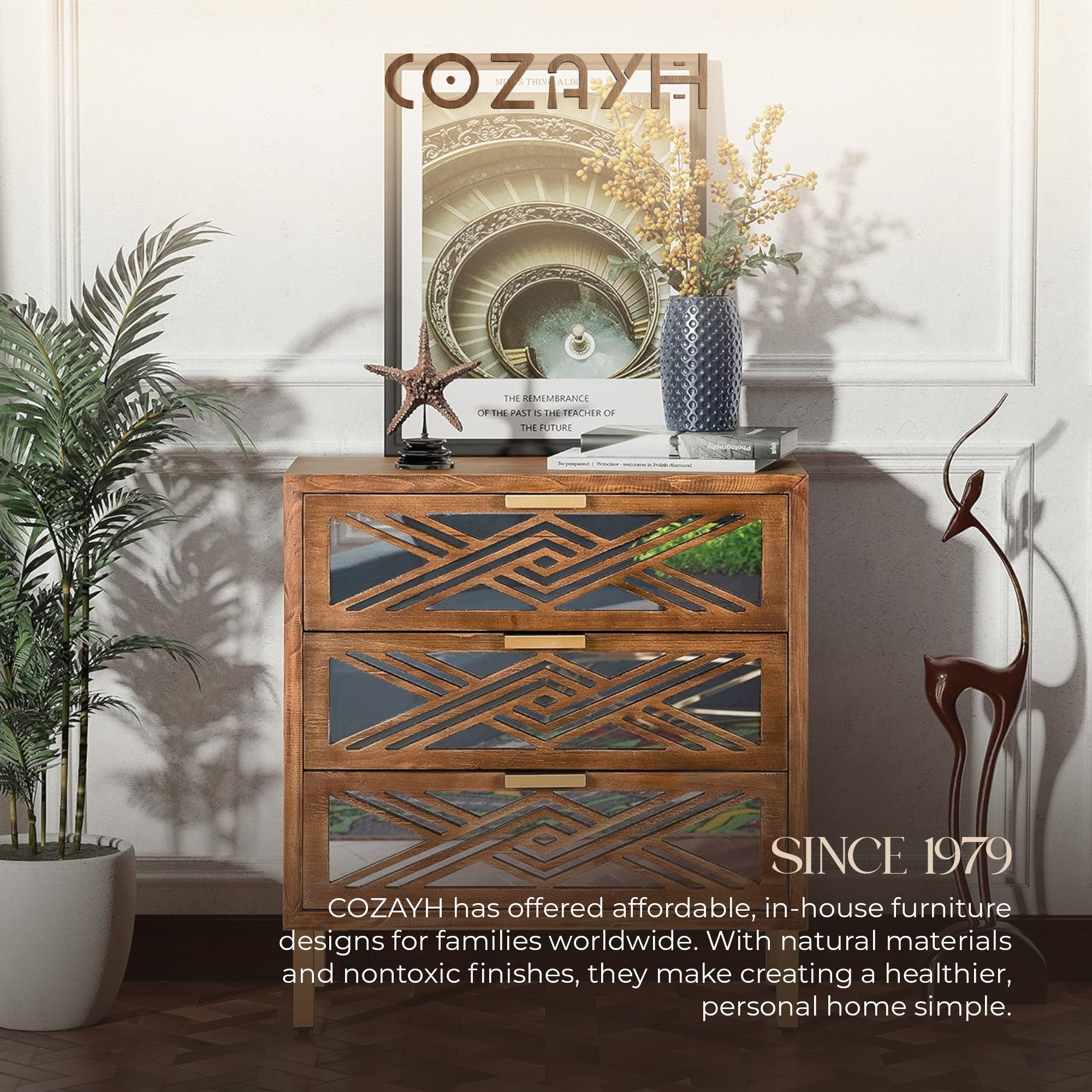 COZAYH 3-Drawer Modern Accent Dresser Mirror Front Storage Cabinet, Wood Finish - VMInnovations