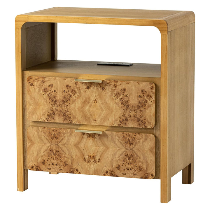 COZAYH Farmhouse 2 Drawer Bed Nightstand w/ Charging Station, Burl Wood, Natural (Open Box)