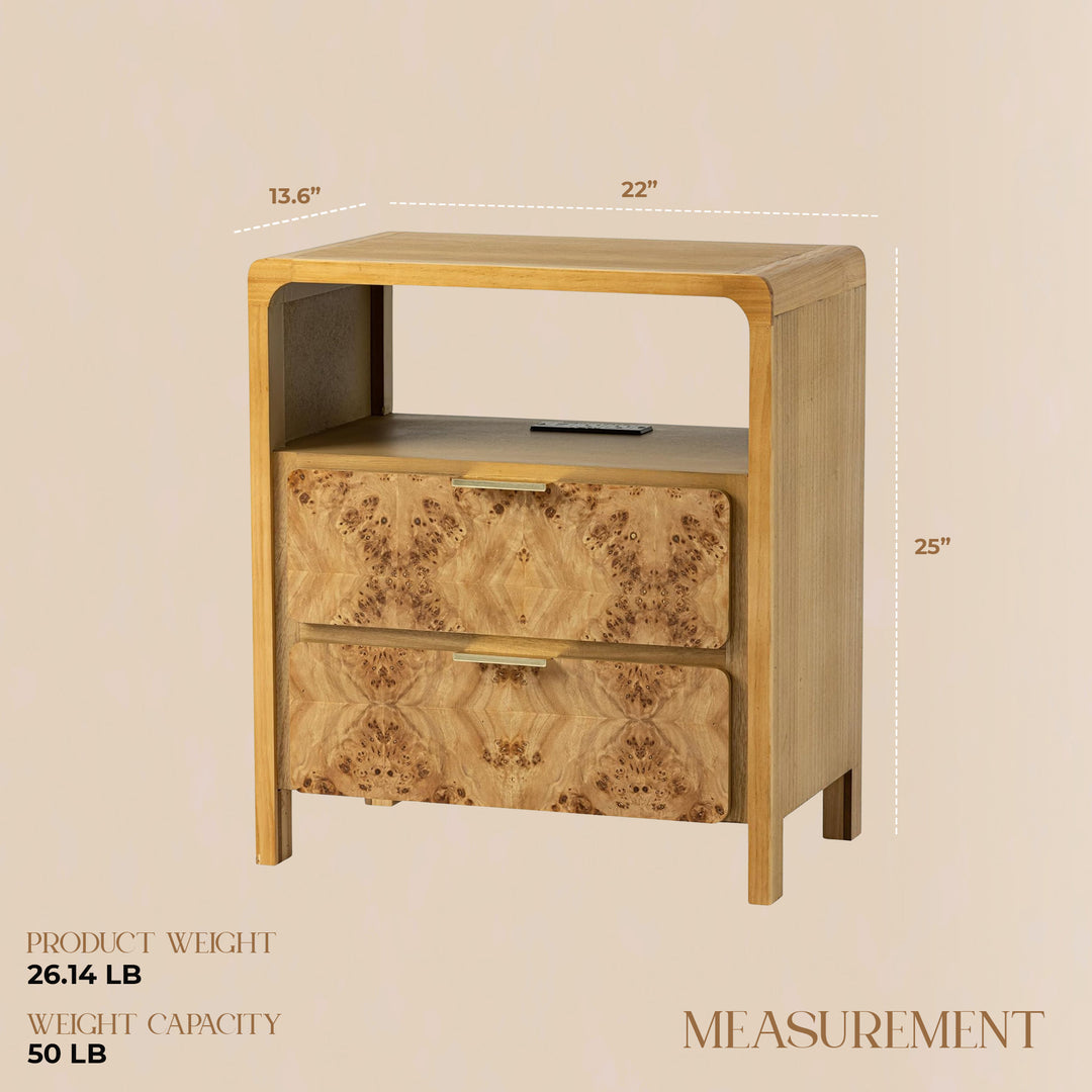 COZAYH Farmhouse 2 Drawer Bed Nightstand with Charging Station, Wood, Set of 2