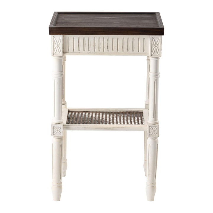 COZAYH French Country Accent End Table, Wood Tray Top Side Table, Brown & White