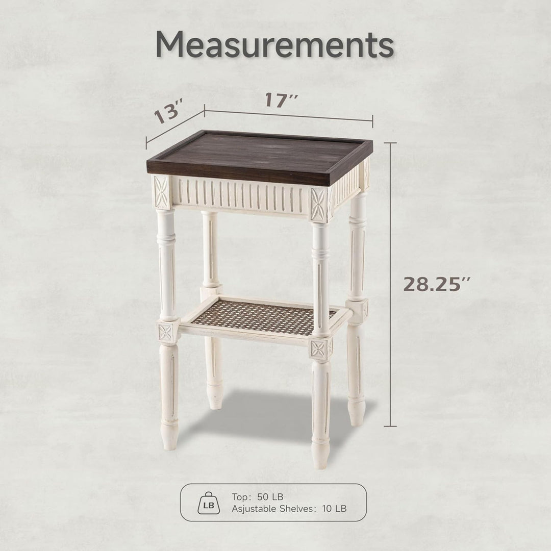 COZAYH Rustic Farmhouse Accent End Table, Wooden Tray Top, Brown/White(Open Box)