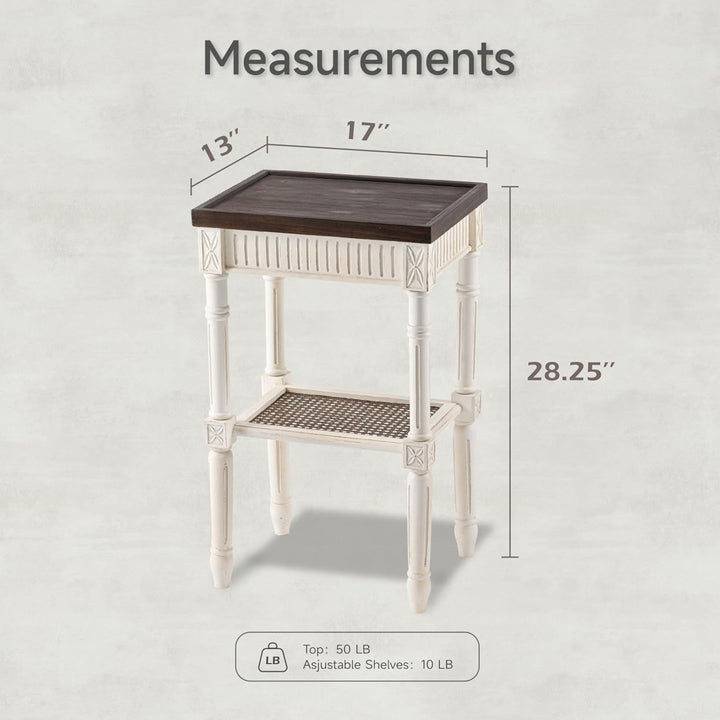 COZAYH Rustic Farmhouse Accent End Table, Wooden Tray Top, Brown/White(Open Box)