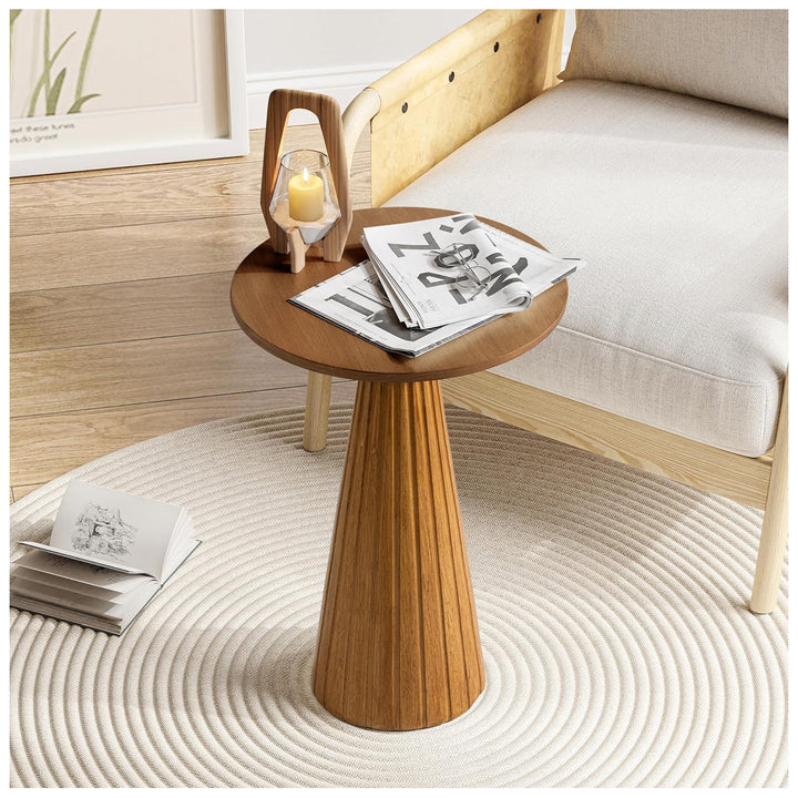 COZAYH Pedestal Wooden End Table for Small Space Living Room or Bedroom, Walnut