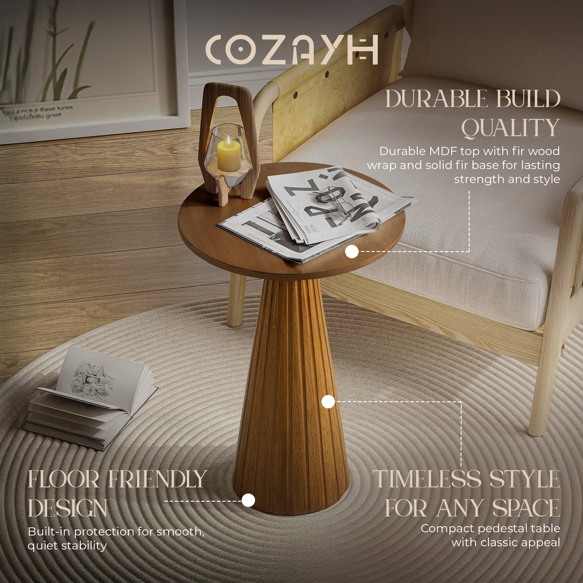COZAYH Pedestal Wooden End Table for Small Space Living Room/Bedroom(Open Box) - VMInnovations