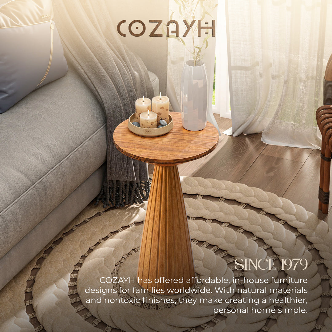 COZAYH Pedestal Wooden End Table for Small Space Living Room or Bedroom, Walnut