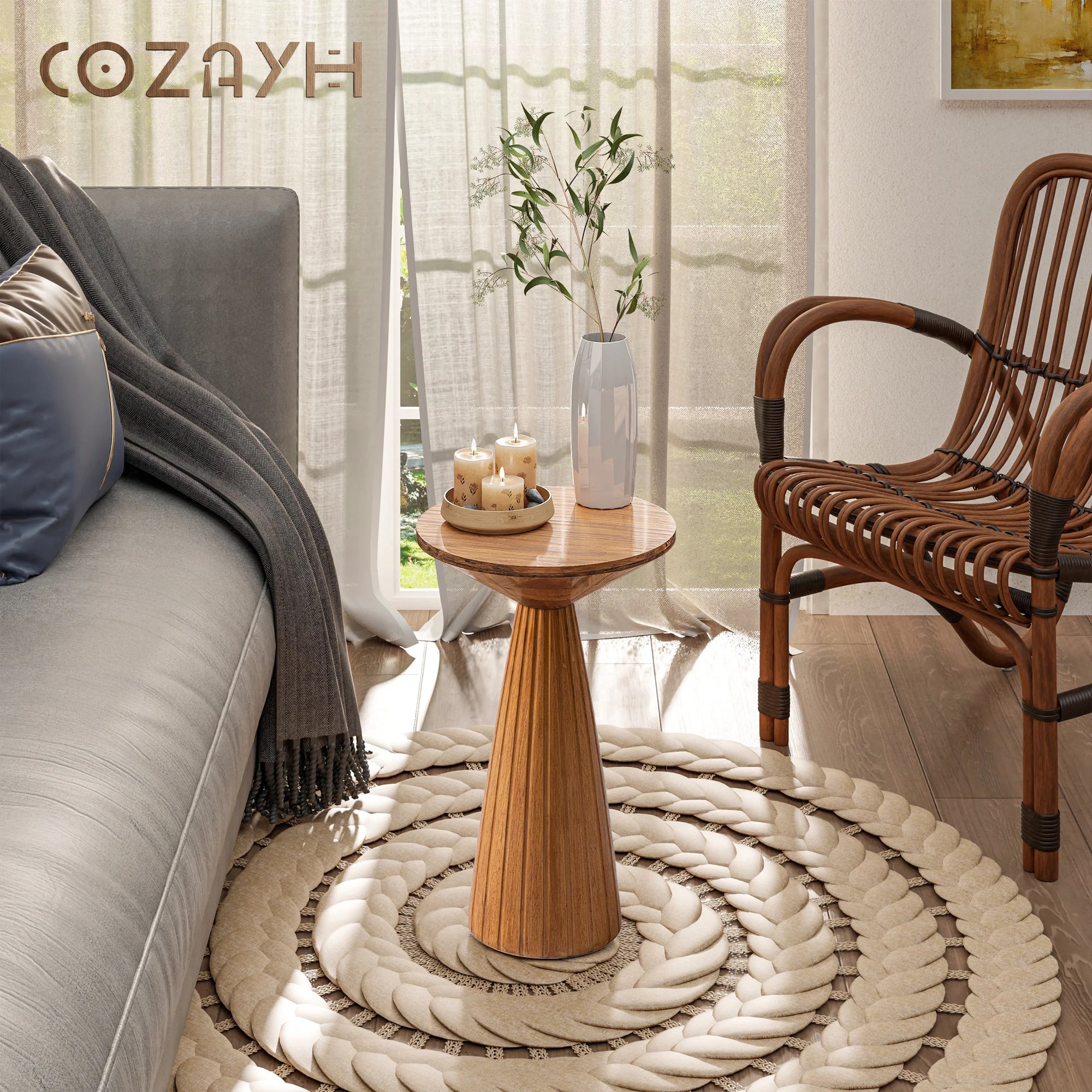 COZAYH Pedestal Wooden End Table for Small Space Living Room/Bedroom(Open Box) - VMInnovations