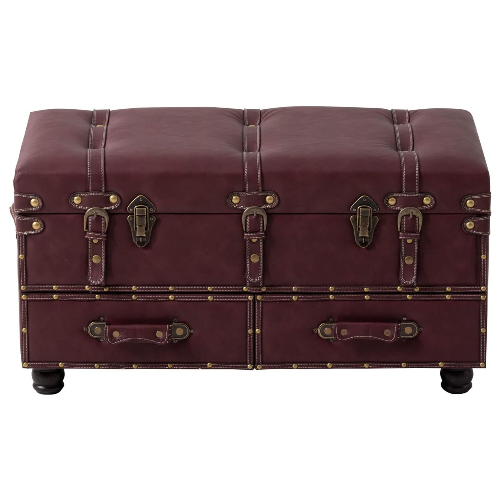 COZAYH Vintage Storage Bench, Upholstered Wooden Ottoman Bed Chest Box, Magenta - VMInnovations