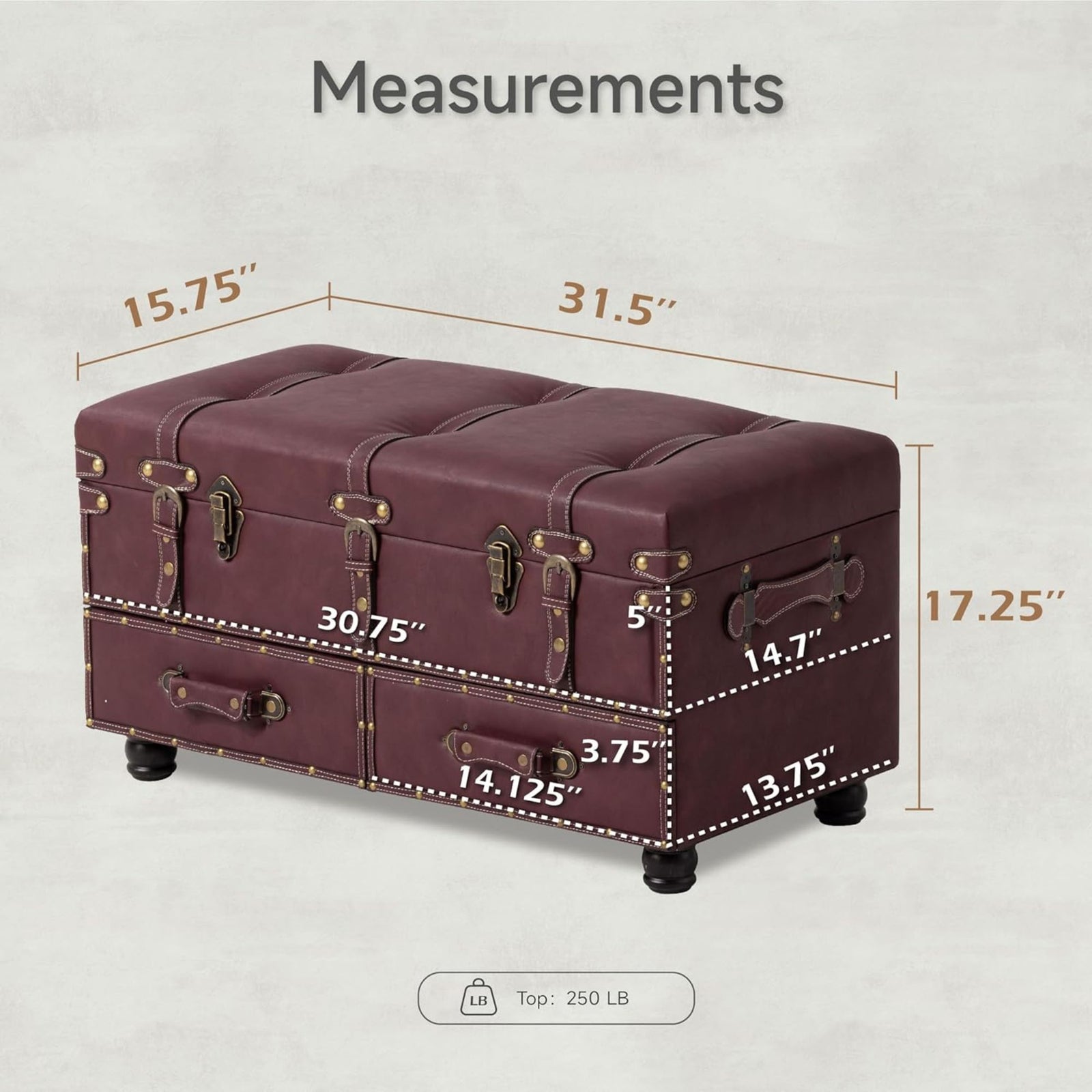 COZAYH Vintage Storage Bench, Upholstered Wooden Ottoman Bed Chest Box, Magenta - VMInnovations