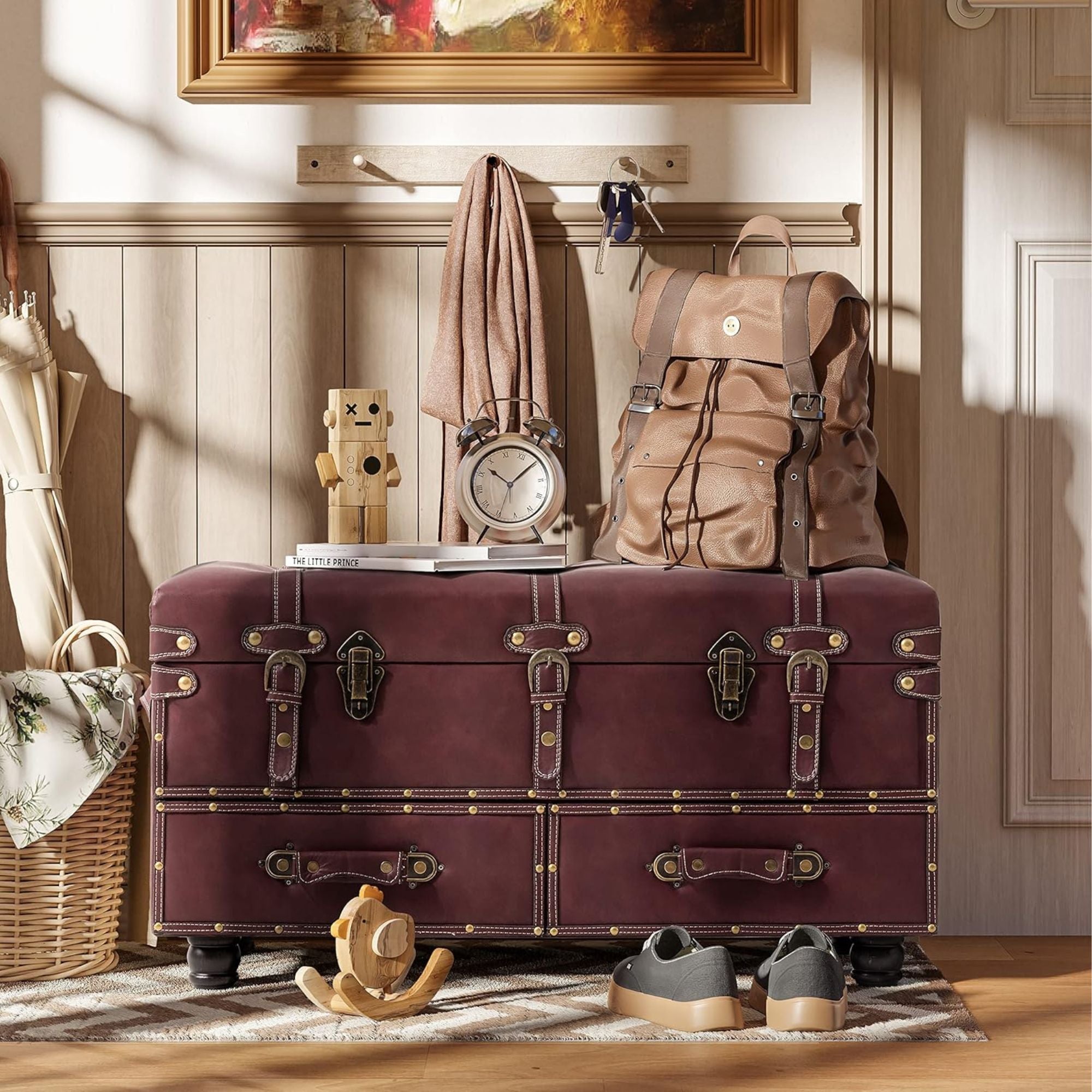 COZAYH Vintage Storage Bench, Upholstered Wooden Ottoman Bed Chest Box(Open Box) - VMInnovations